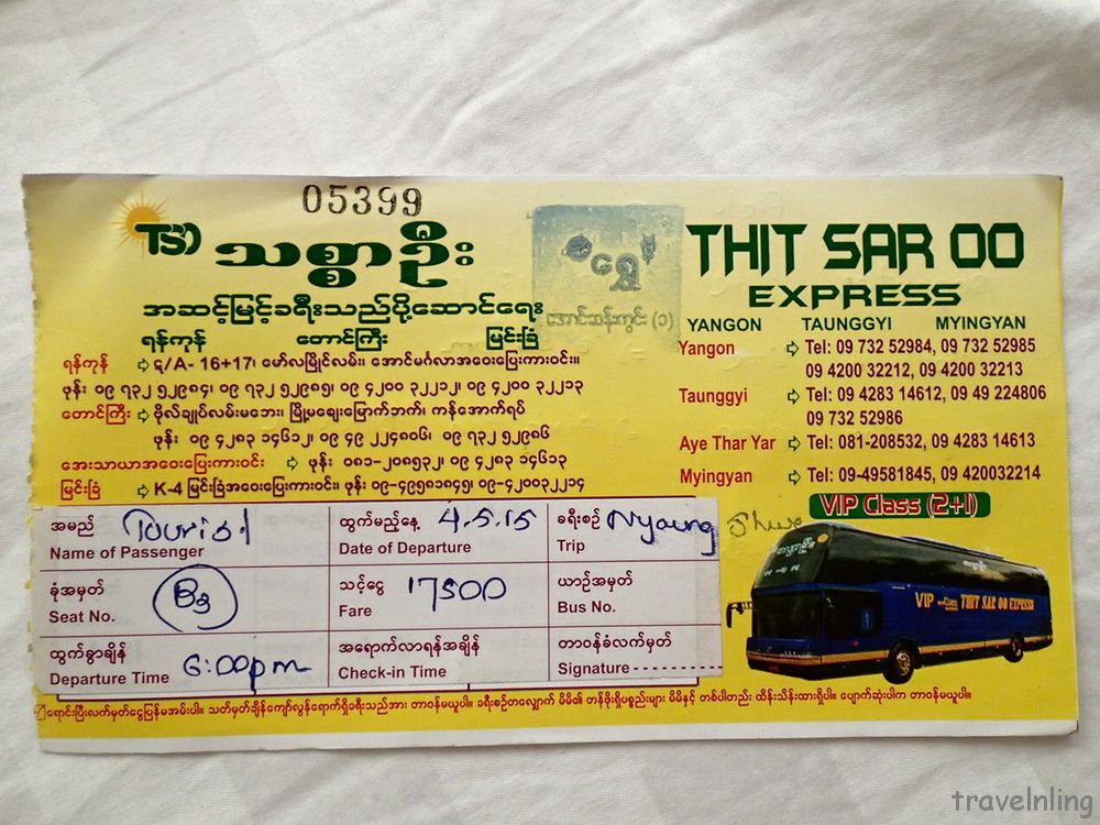 Bus Ticket to Inle Lake