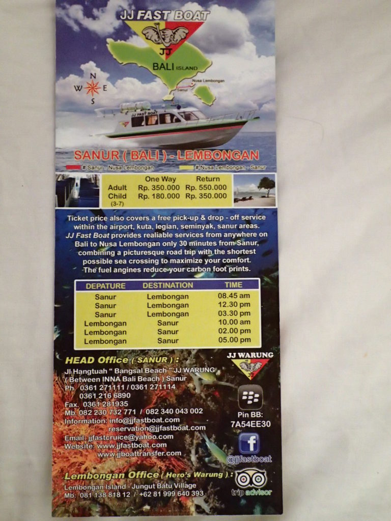 JJ Fast Boat price Sanur to Lembongan