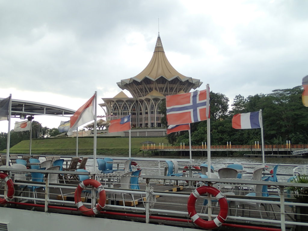Kuching waterfront flags