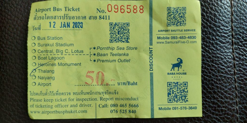 Phuket Airport bus ticket orange